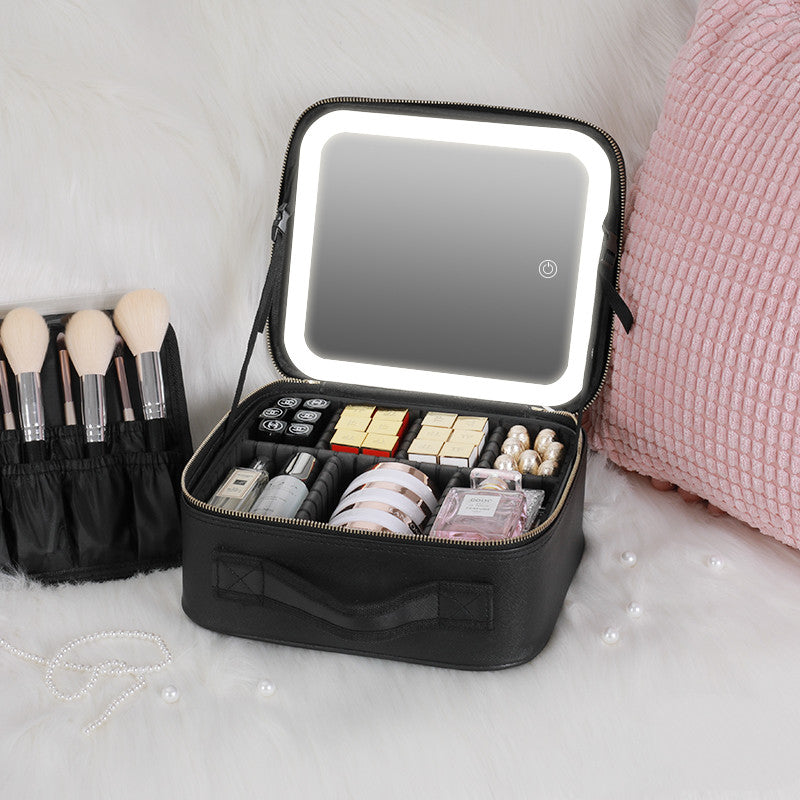Smart LED Cosmetic Case Mirror Portable Large Capacity Makeup Bag