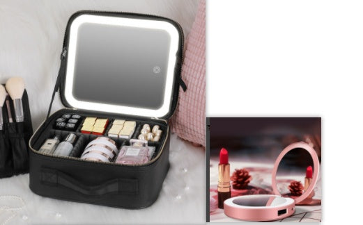 Smart LED Cosmetic Case Mirror Portable Large Capacity Makeup Bag