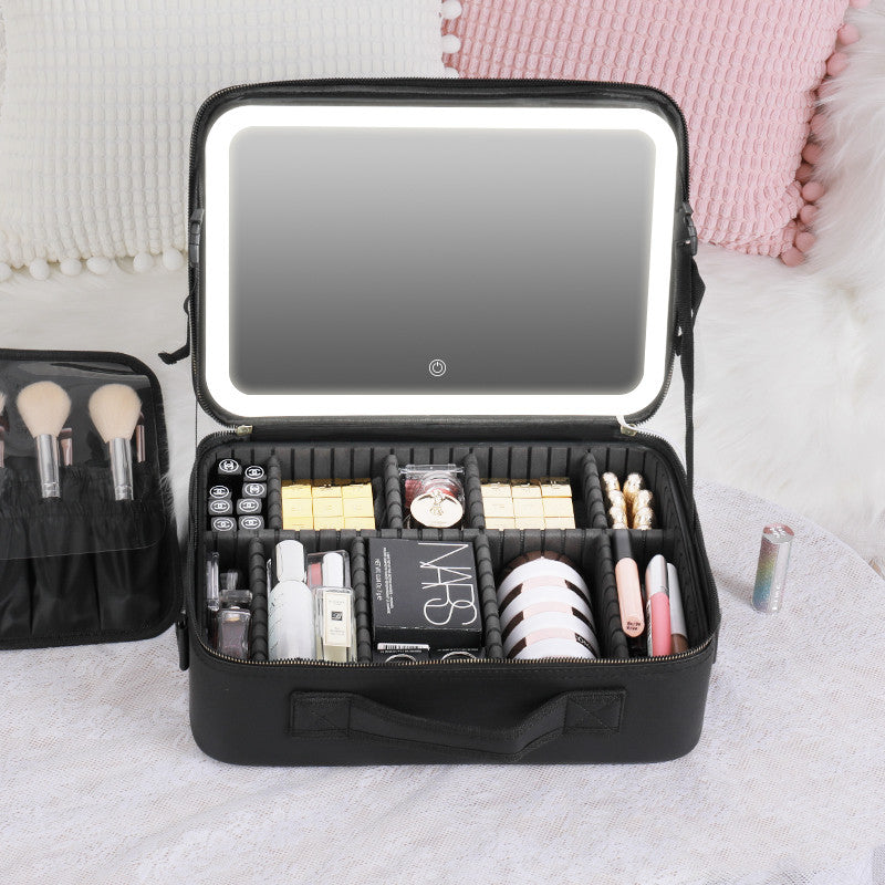 Smart LED Cosmetic Case Mirror Portable Large Capacity Makeup Bag