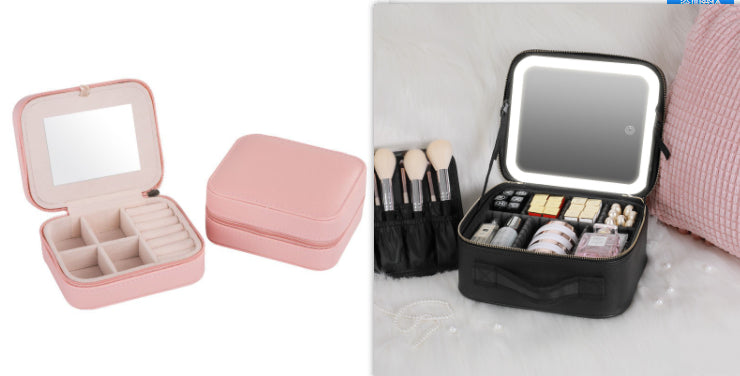 Smart LED Cosmetic Case Mirror Portable Large Capacity Makeup Bag