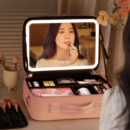 Smart LED Cosmetic Case Mirror Portable Large Capacity Makeup Bag