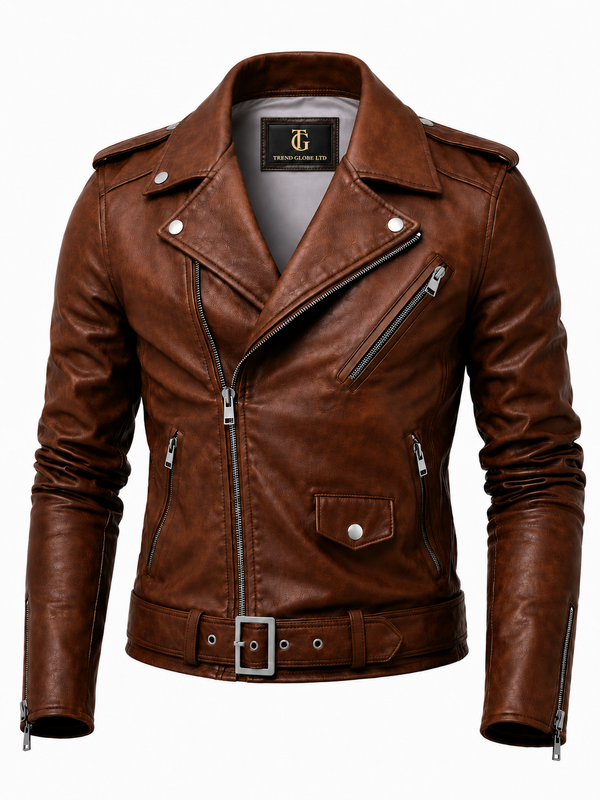 Men’s Black Leather Multi-Pocket Military Biker Jacket