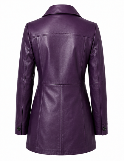 Trend Globe LTD Women’s Purple Genuine Leather Long Coat – Classic Button Front Jacket