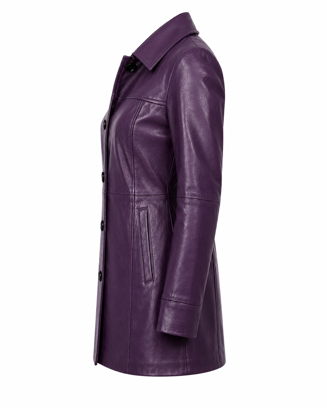 Trend Globe LTD Women’s Purple Genuine Leather Long Coat – Classic Button Front Jacket