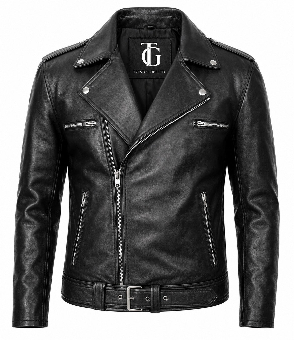 Negan style asymmetrical belted black  Leather biker jacket