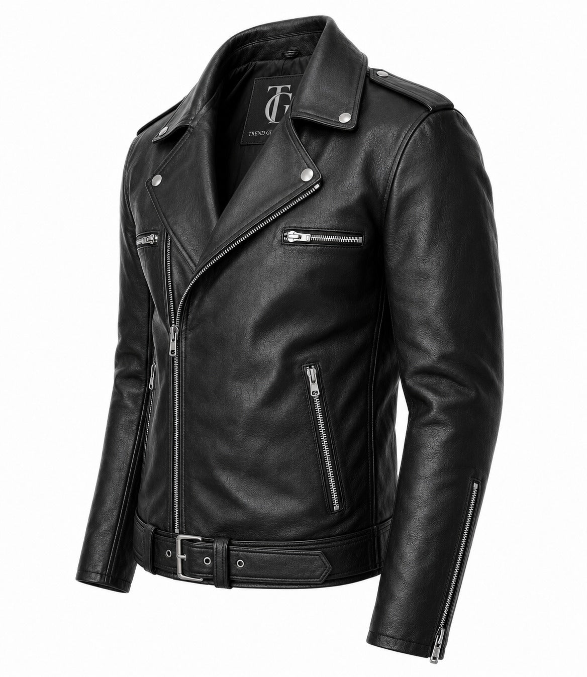 Negan style asymmetrical belted black  Leather biker jacket