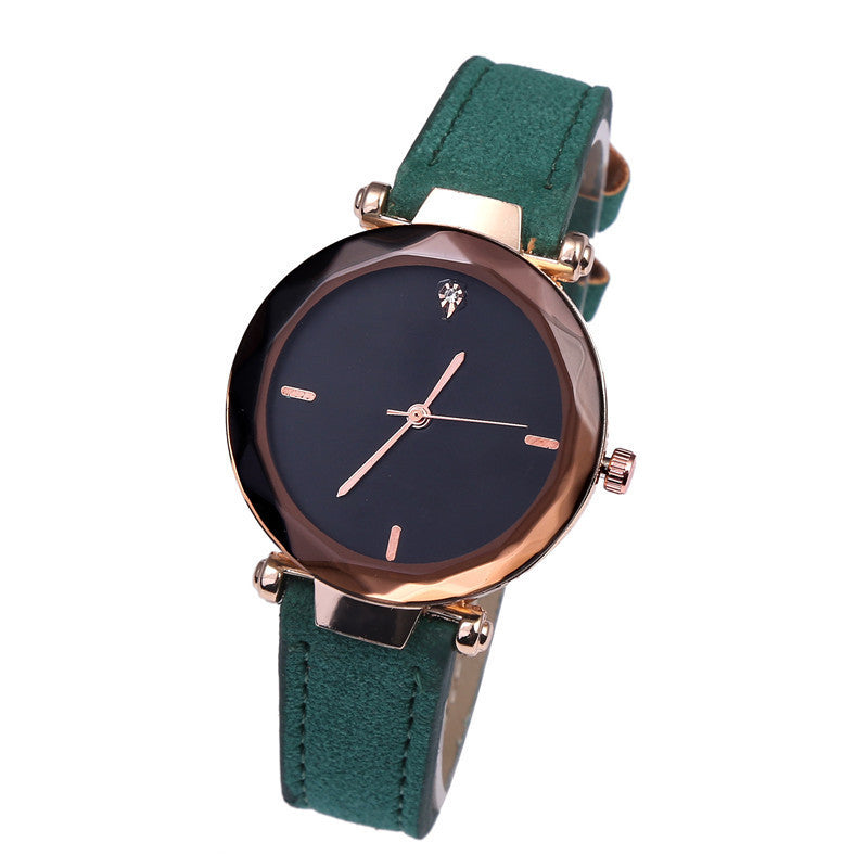 Waterdrop Diamond Frosted Leather Rhombus Women Watch