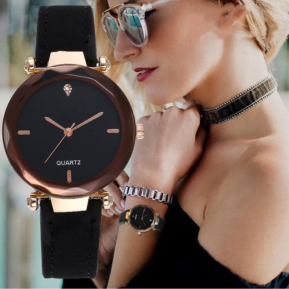Waterdrop Diamond Frosted Leather Rhombus Women Watch