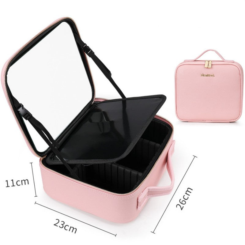 Smart LED Cosmetic Case Mirror Portable Large Capacity Makeup Bag